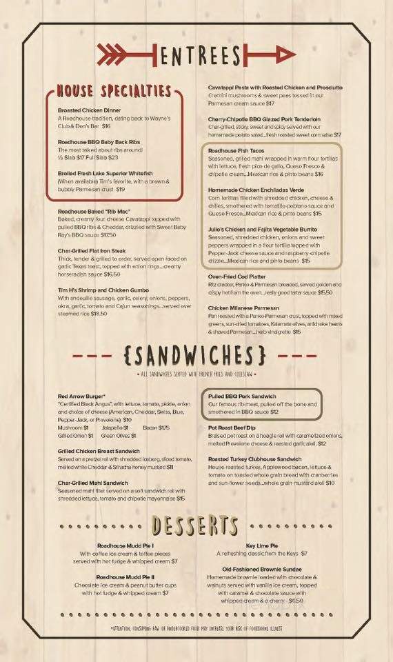 Red Arrow Roadhouse - Union Pier, MI menu_pic