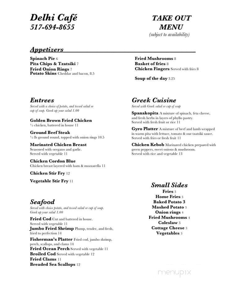 Delhi Cafe - Holt, MI menu_pic