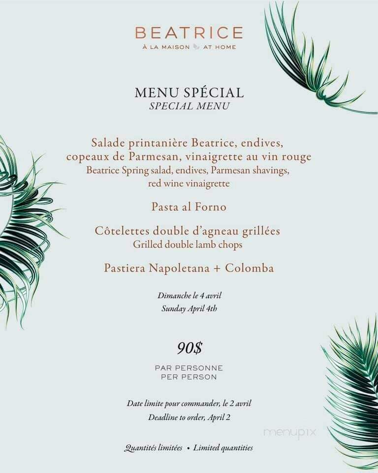 Restaurant Bice - Montreal, QC menu_pic