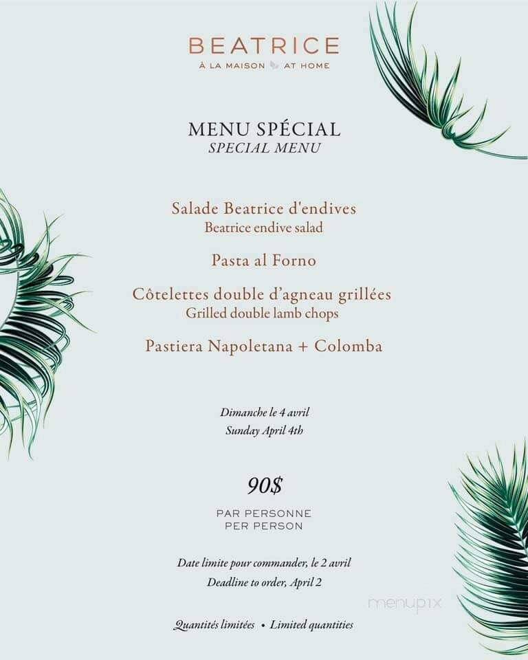 Restaurant Bice - Montreal, QC menu_pic