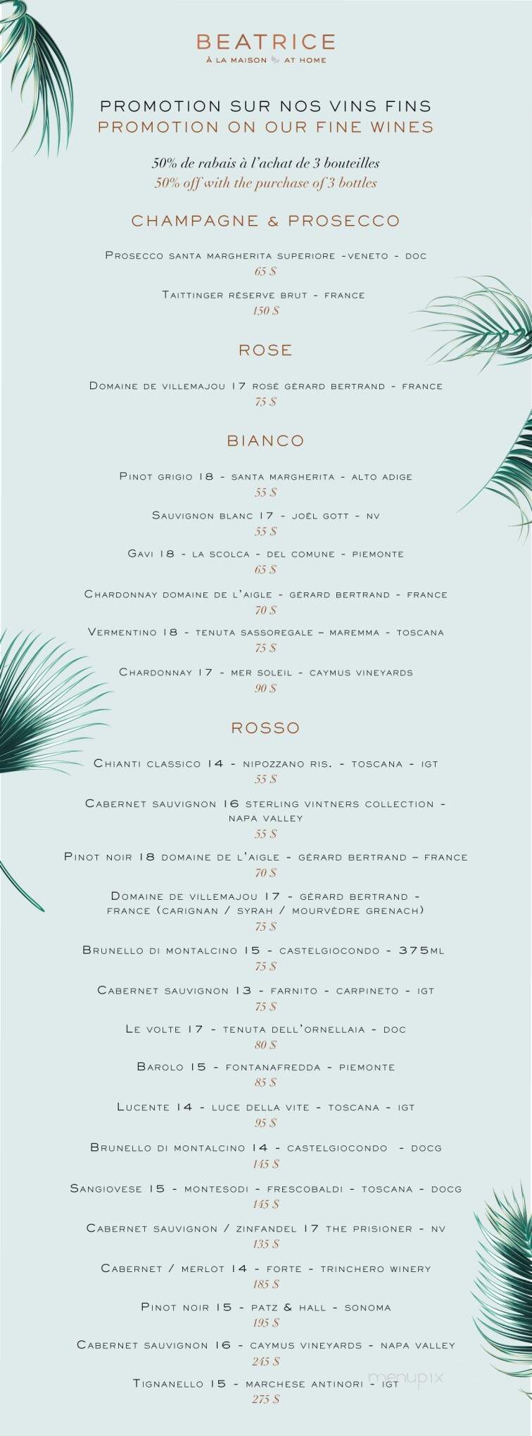 Restaurant Bice - Montreal, QC menu_pic