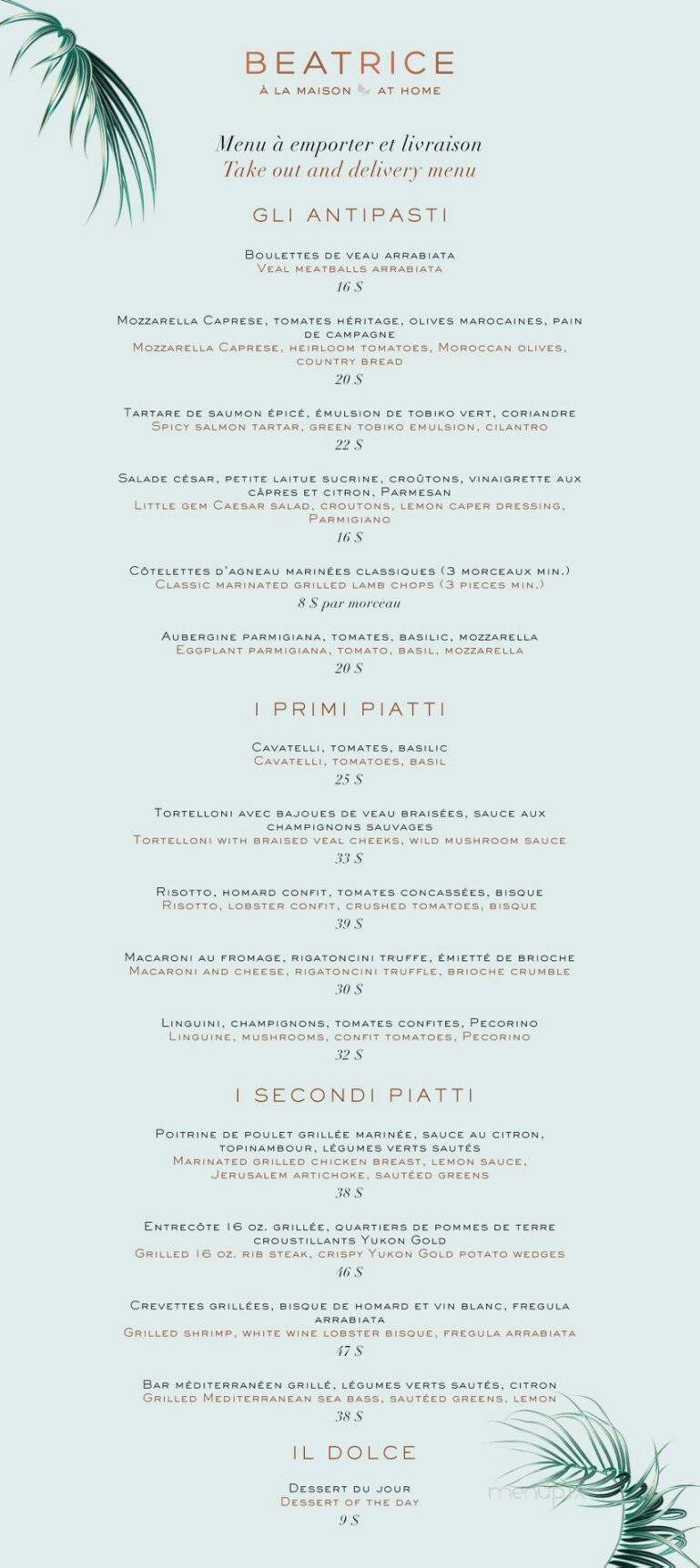 Restaurant Bice - Montreal, QC menu_pic
