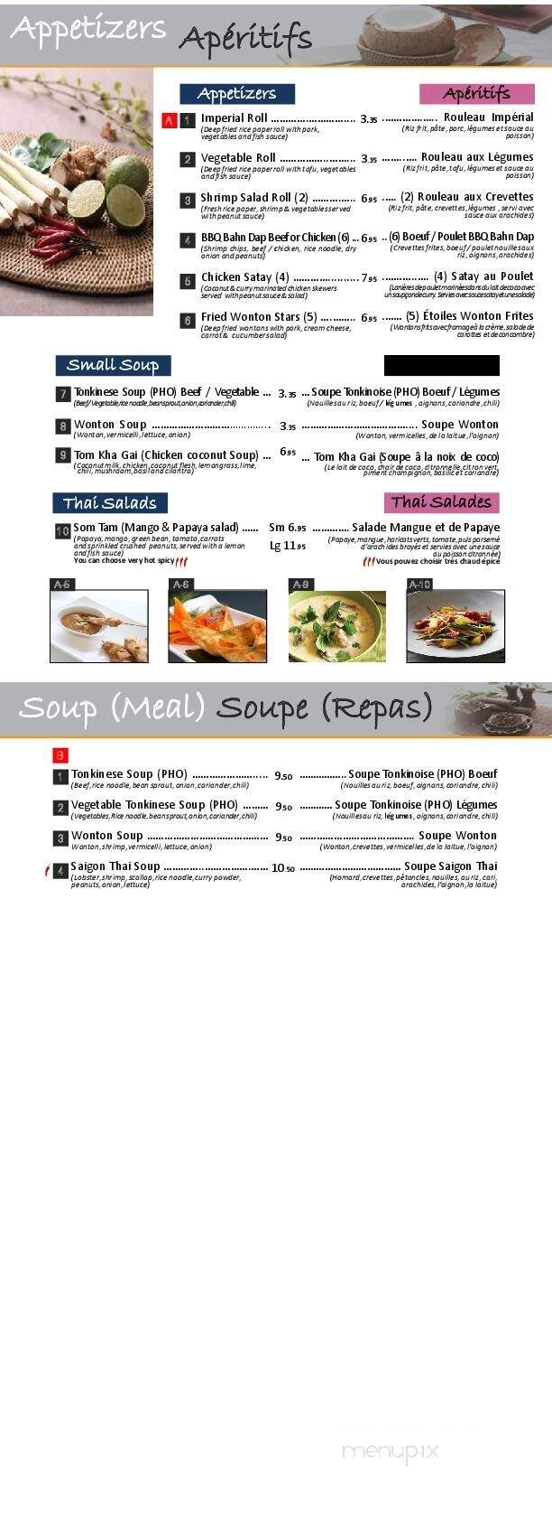 Saigon Thai Restaurant - Moncton, NB menu_pic