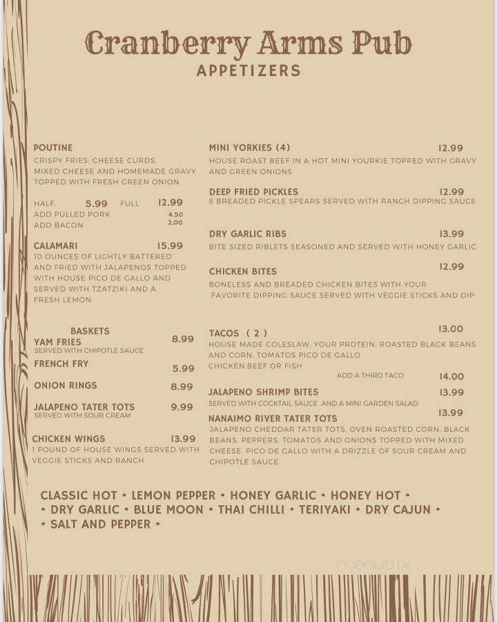 Cranberry Arms L R S - Nanaimo, BC menu_pic