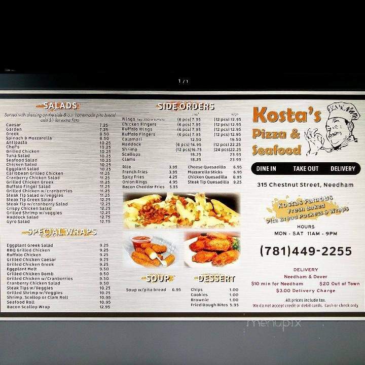 Kostas Pizza & Seafood - Needham, MA menu_pic