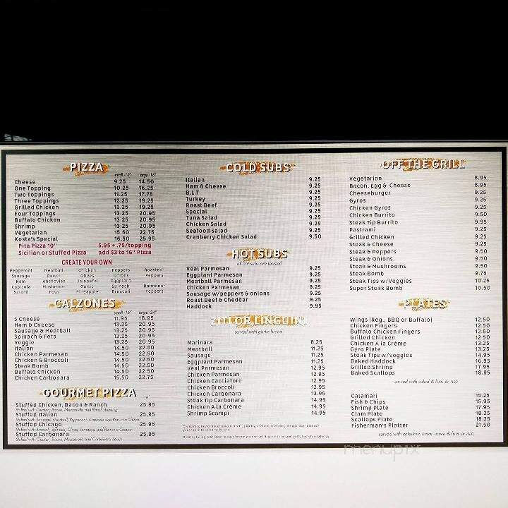 Kostas Pizza & Seafood - Needham, MA menu_pic