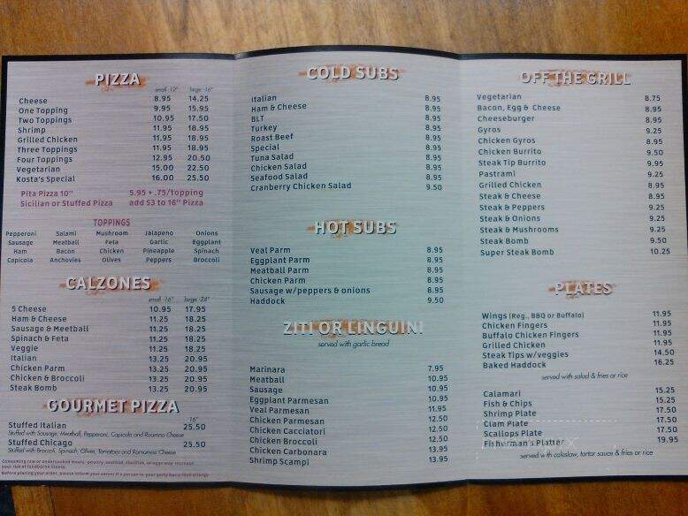 Kostas Pizza & Seafood - Needham, MA menu_pic