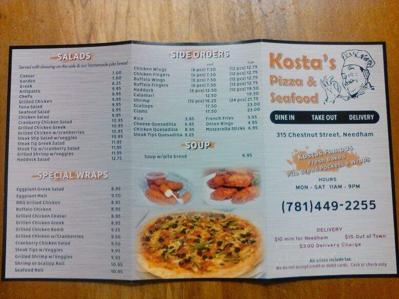 Kostas Pizza & Seafood - Needham, MA menu_pic