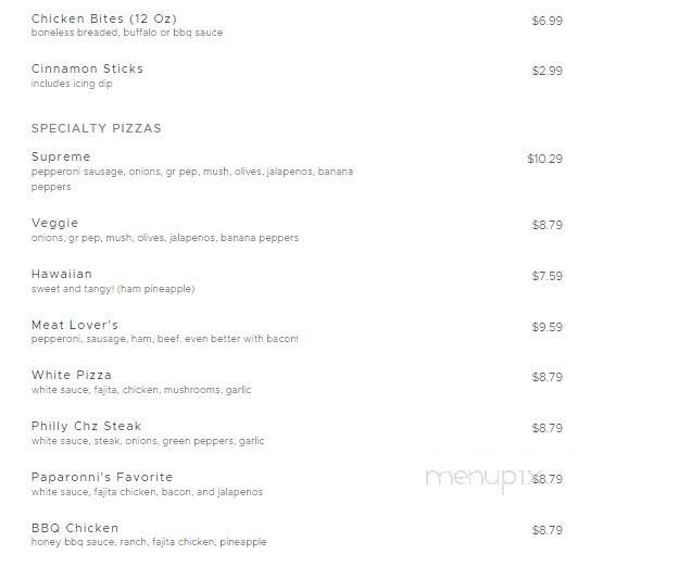 Paparonni's Pizza - Danielsville, GA menu_pic