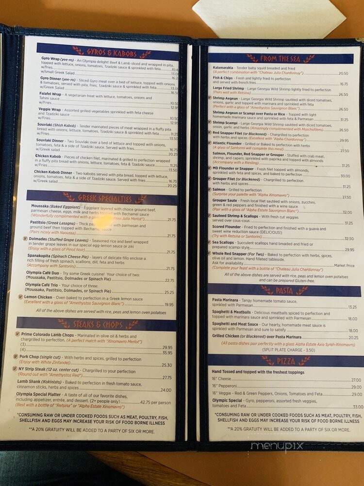 Olympia Cafe - Savannah, GA menu_pic