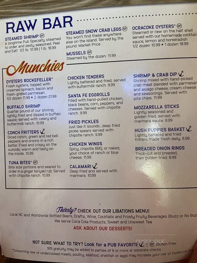 Howard's Pub & Raw Bar Restaurant - Ocracoke, NC menu_pic