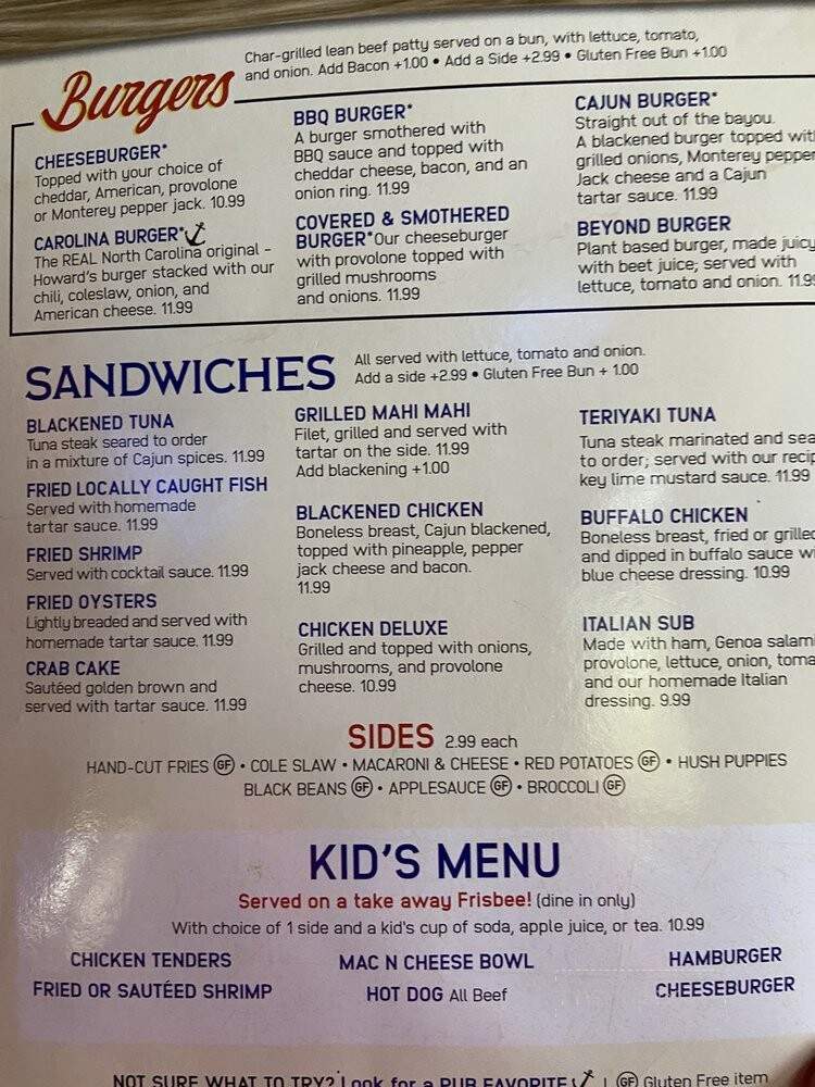 Howard's Pub & Raw Bar Restaurant - Ocracoke, NC menu_pic