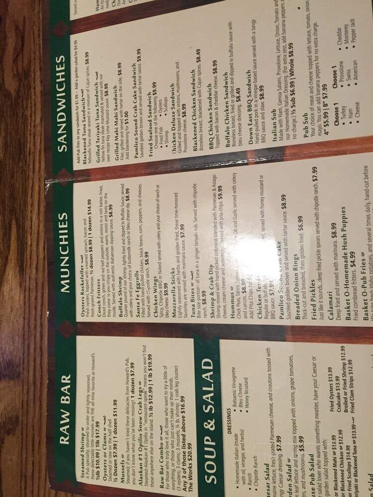 Howard's Pub & Raw Bar Restaurant - Ocracoke, NC menu_pic