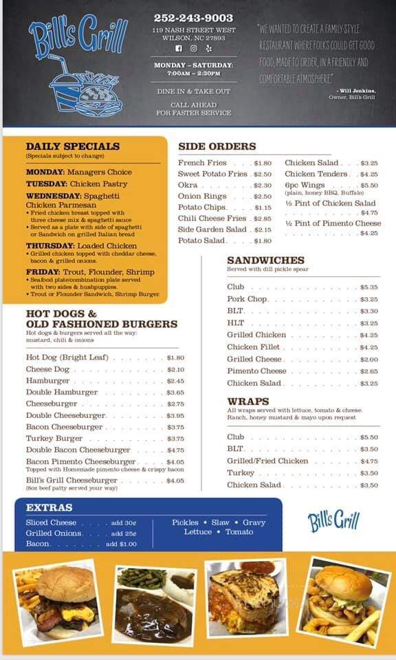 Bill's Grill - Wilson, NC menu_pic