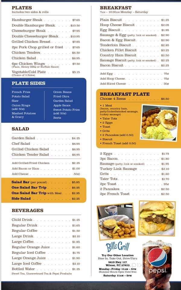 Bill's Grill - Wilson, NC menu_pic