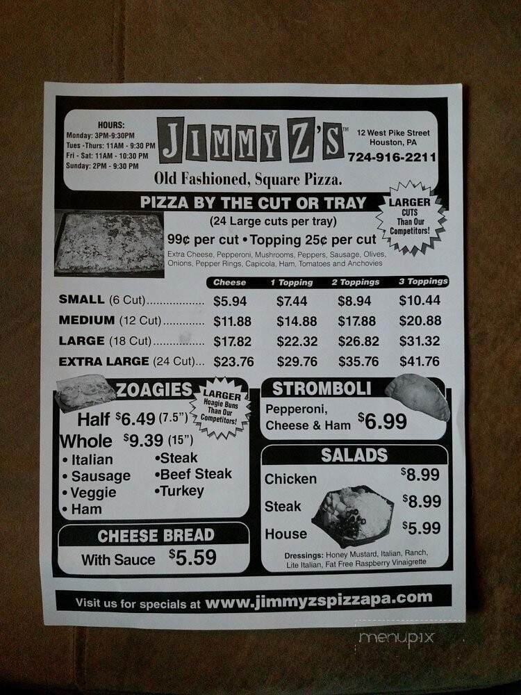 Jimmy Z's Pizza - Houston, PA menu_pic