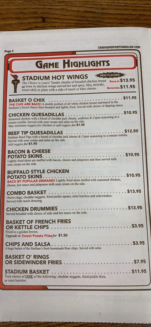 Stadium Sports Grill - Spearfish, SD menu_pic