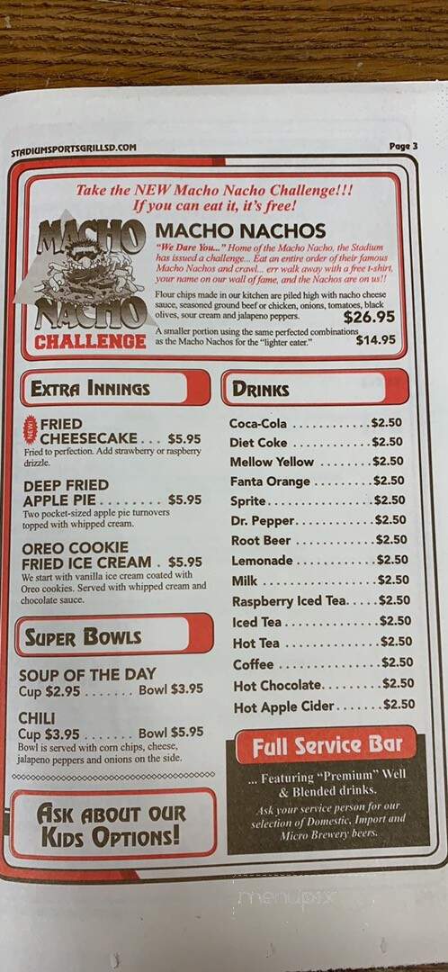 Stadium Sports Grill - Spearfish, SD menu_pic