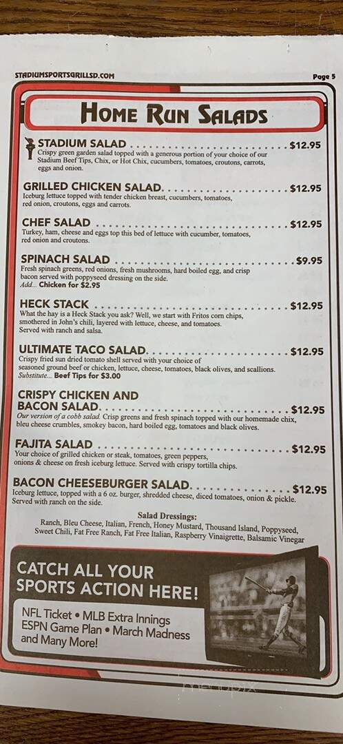 Stadium Sports Grill - Spearfish, SD menu_pic