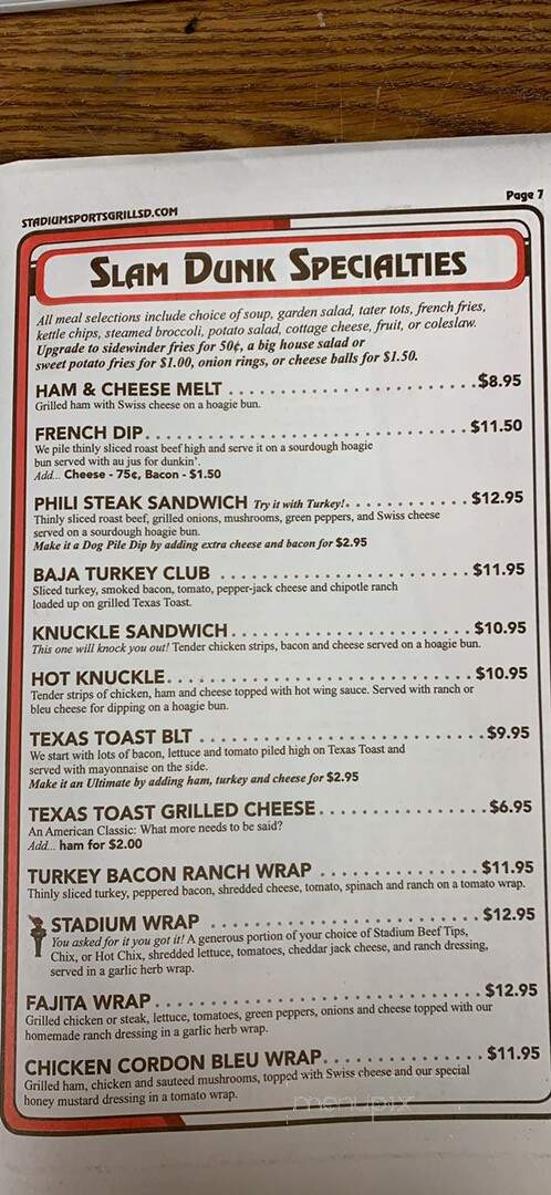 Stadium Sports Grill - Spearfish, SD menu_pic