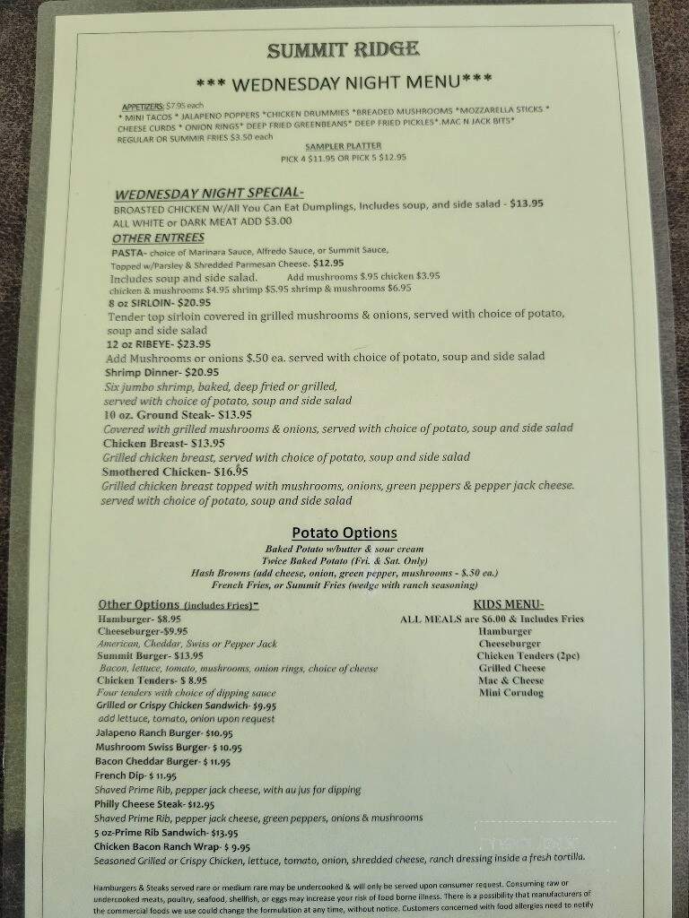 Summit House - Wonewoc, WI menu_pic
