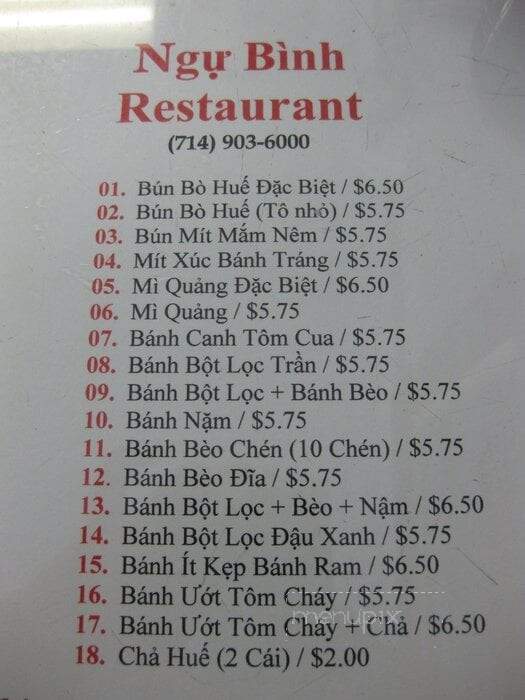 Ngu Binh Restaurant - Westminster, CA