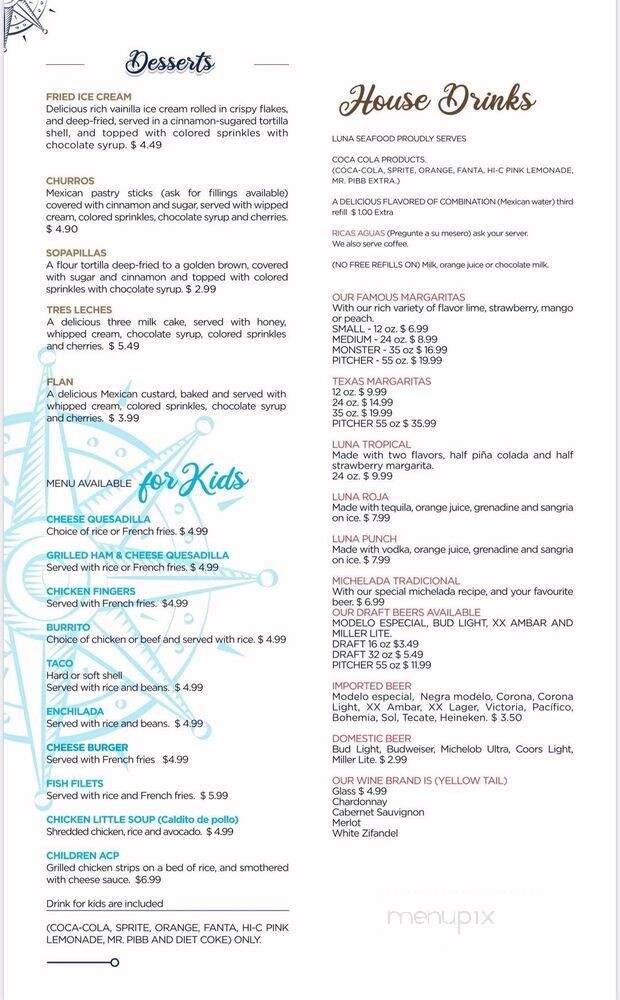 Luna Mexican Seafood Bar & Grill - Greensboro, NC menu_pic