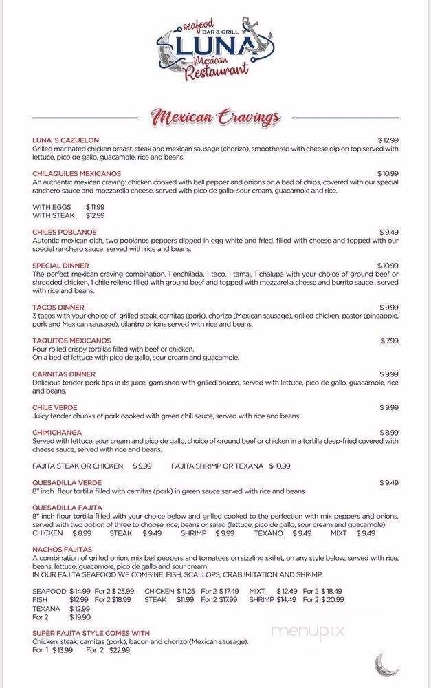 Luna Mexican Seafood Bar & Grill - Greensboro, NC menu_pic