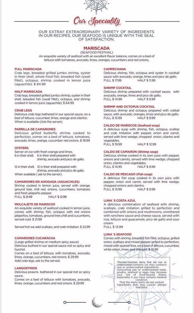 Luna Mexican Seafood Bar & Grill - Greensboro, NC menu_pic
