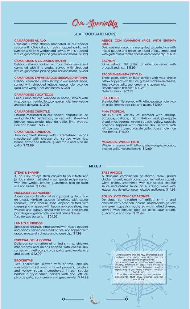Luna Mexican Seafood Bar & Grill - Greensboro, NC menu_pic