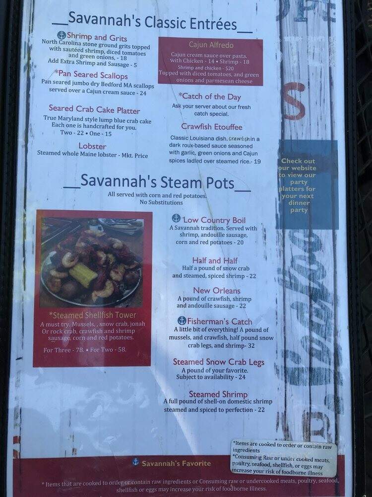 Savannah's Oyster House - Blowing Rock, NC menu_pic