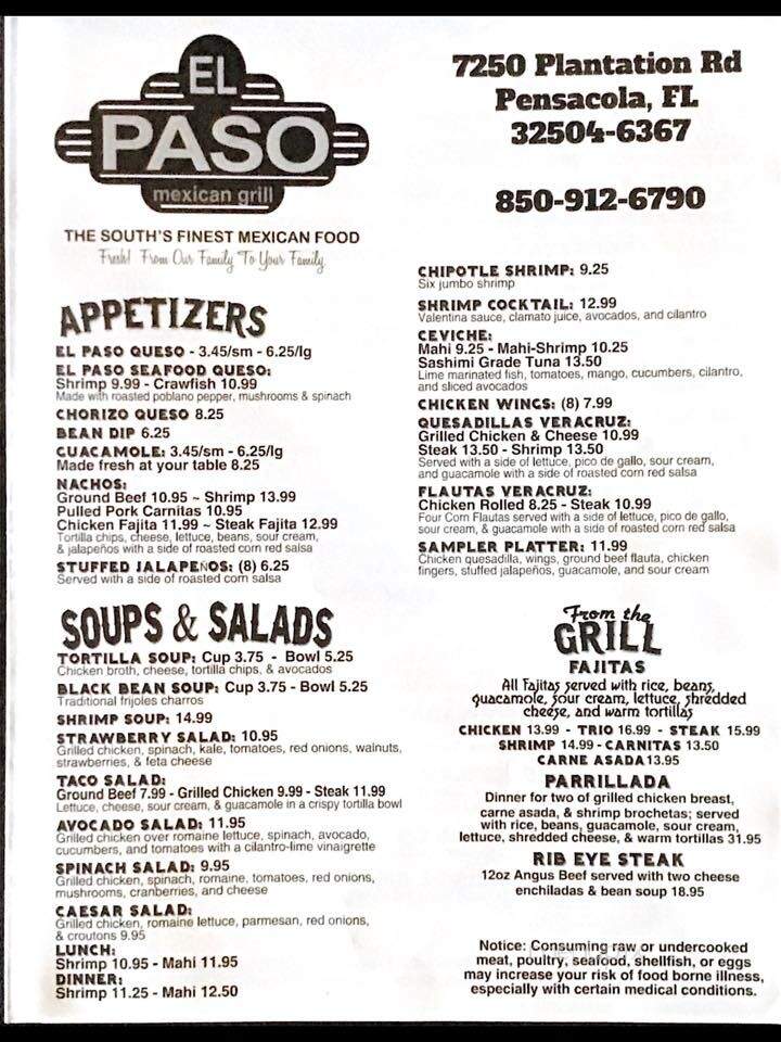El Paso Mexican Grill - Pensacola, FL menu_pic