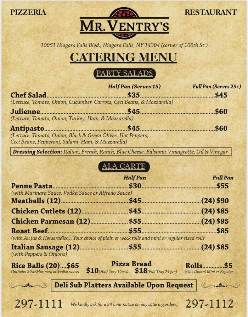 Mr. Ventry's Pizza on the Boulevard - Niagara Falls, NY menu_pic