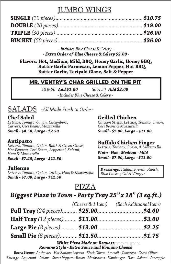 Mr. Ventry's Pizza on the Boulevard - Niagara Falls, NY menu_pic