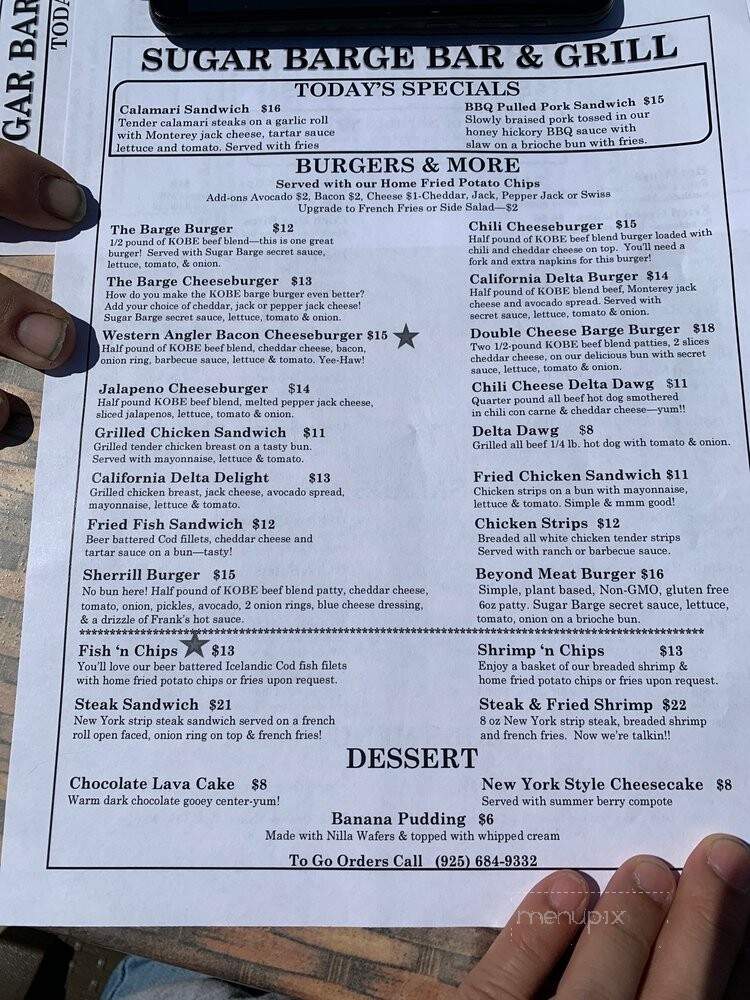 Sugar Barge Bar & Grill - Bethel Island, CA menu_pic
