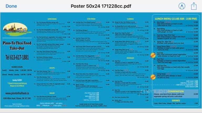 Pinn-To Thai Food Truck - Ottawa, ON menu_pic
