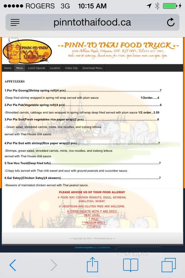 Pinn-To Thai Food Truck - Ottawa, ON menu_pic
