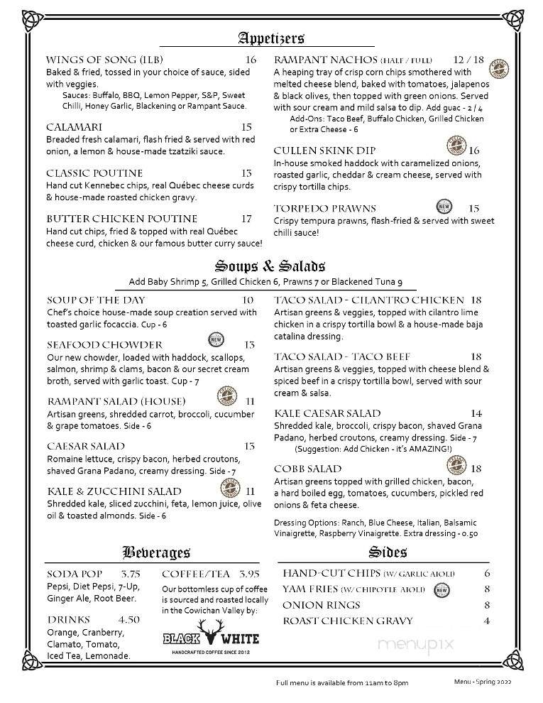 The Lion Rampant Scottish Pub - Duncan, BC menu_pic