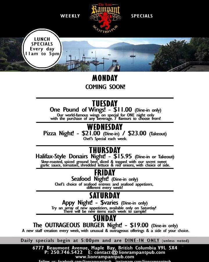 The Lion Rampant Scottish Pub - Duncan, BC menu_pic