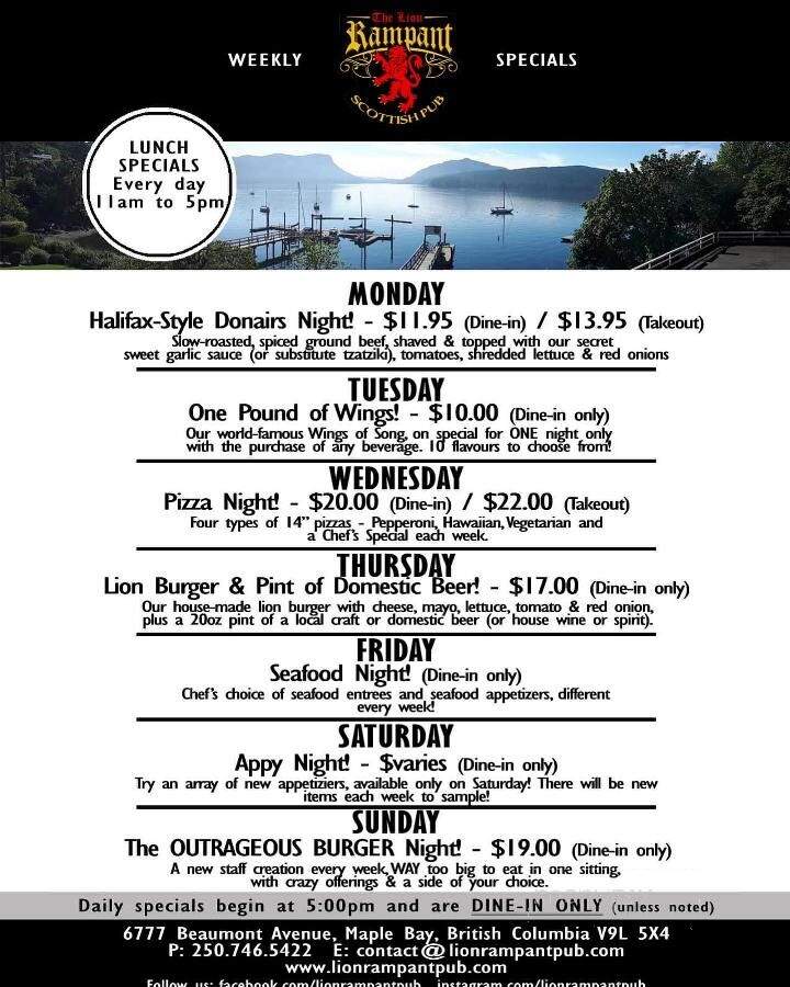 The Lion Rampant Scottish Pub - Duncan, BC menu_pic