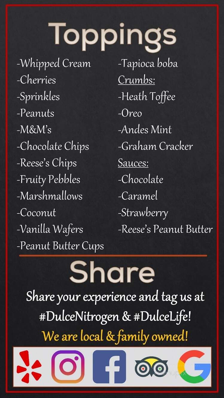 Dulce Nitrogen- Ice Cream & Bubble Tea - Pigeon Forge, TN menu_pic