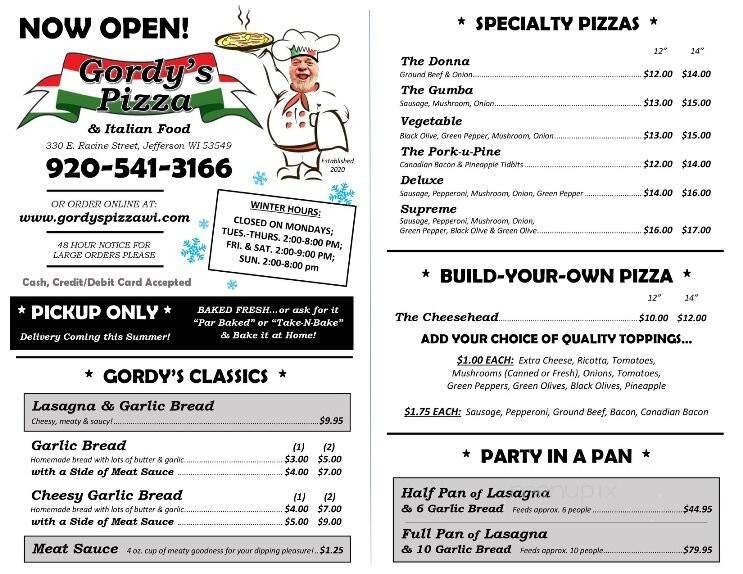 Gordy's Pizza & Italian Food - Jefferson, WI menu_pic