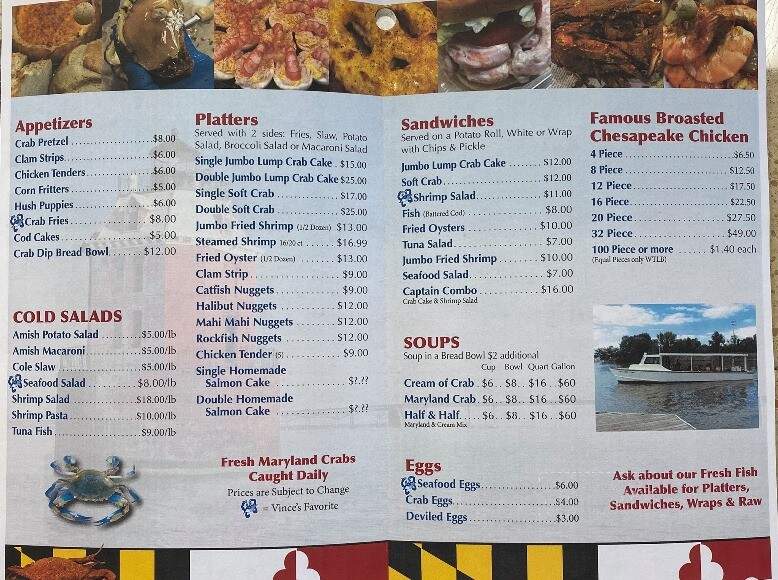 Vince's Crab House - Manchester, MD menu_pic