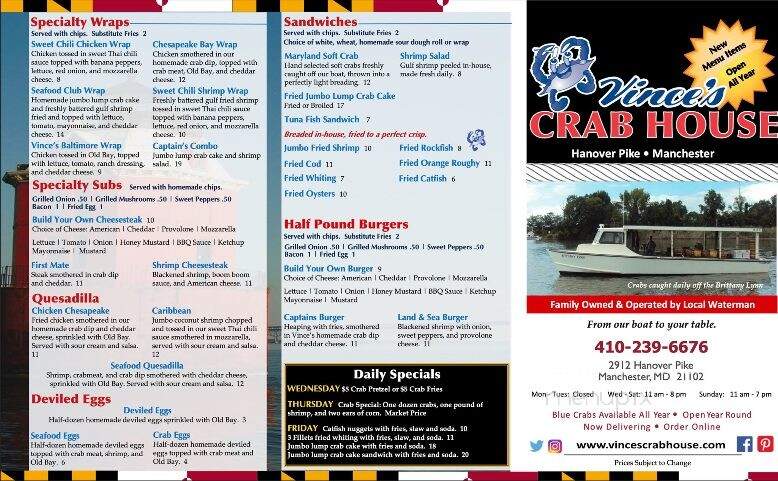Vince's Crab House - Manchester, MD menu_pic