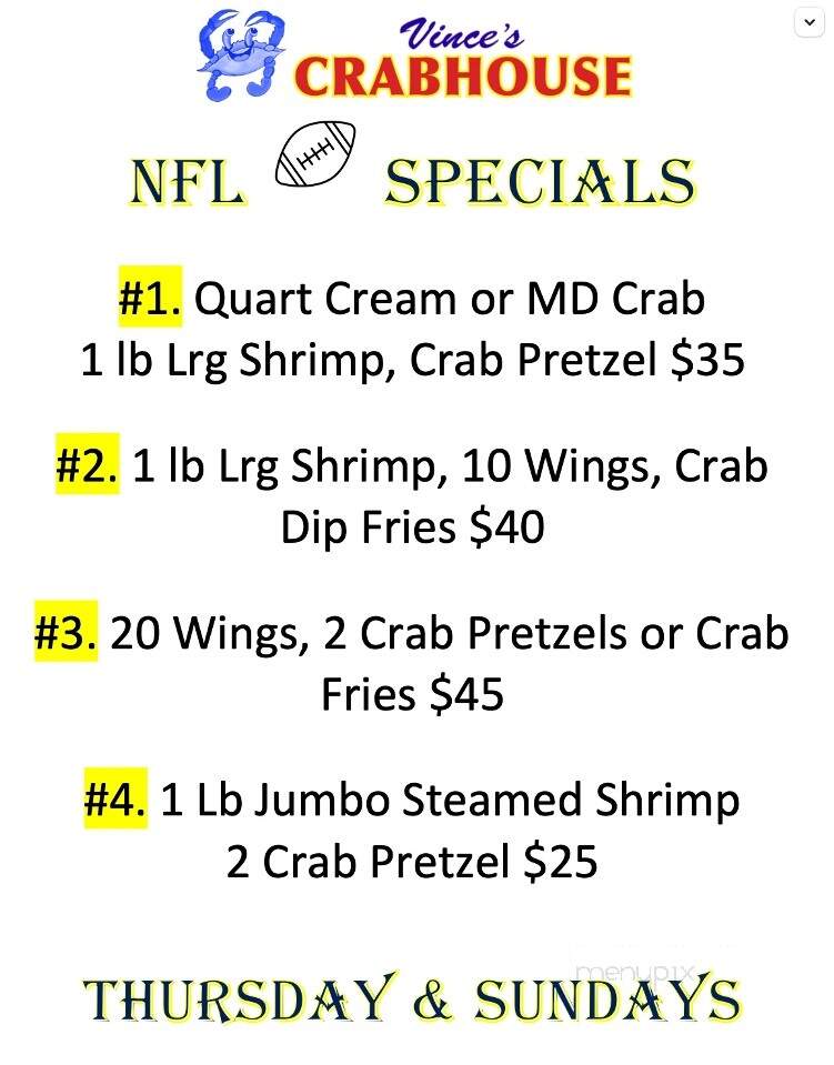 Vince's Crab House - Manchester, MD menu_pic