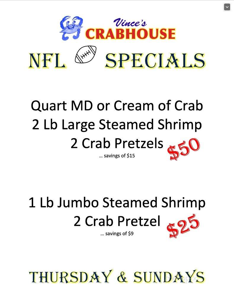 Vince's Crab House - Manchester, MD menu_pic