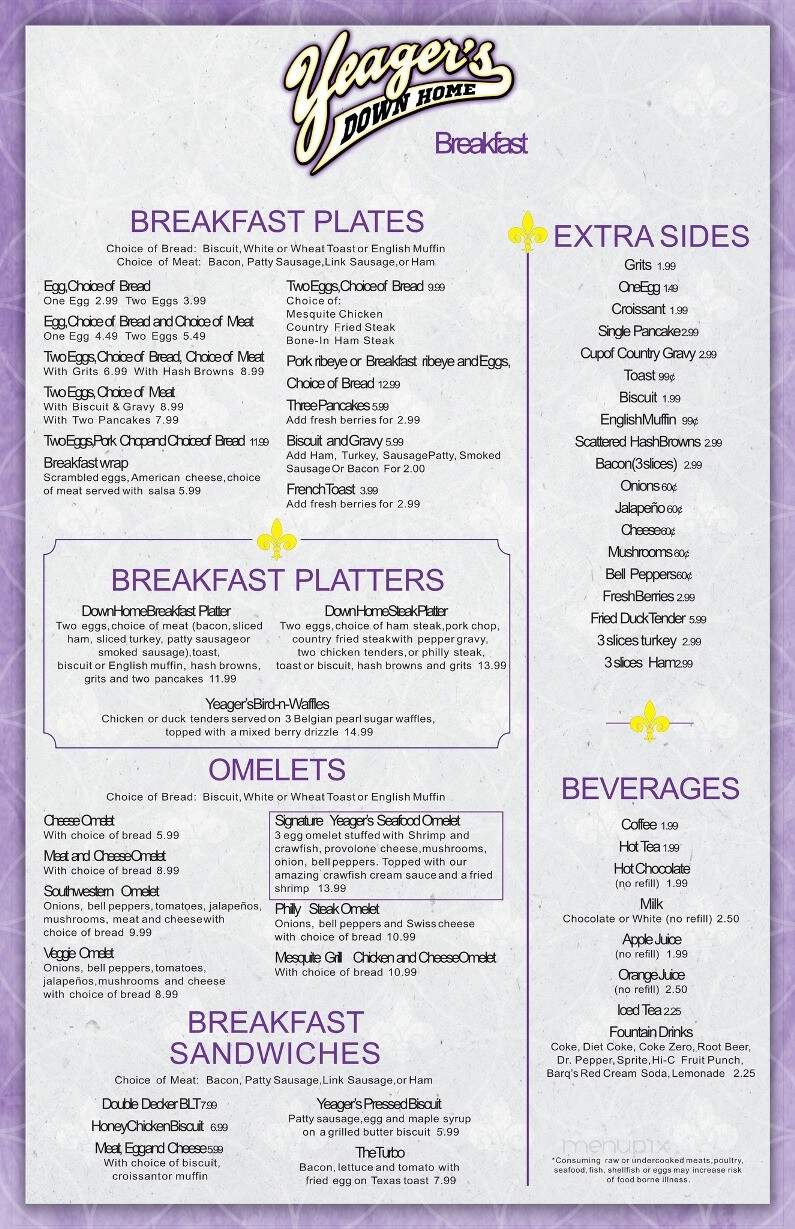Yeagers Down Home - Denham Springs, LA menu_pic