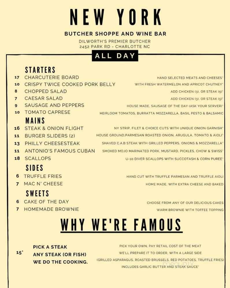 New York Butcher Shoppe & Wine Bar - Charlotte, NC menu_pic