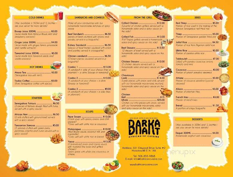 Barakat African Cuisine - Moncton, NB menu_pic