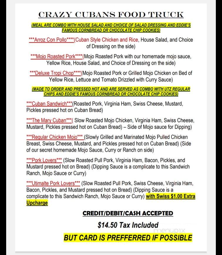 Crazy Cubans Food Truck - Oak Ridge, TN menu_pic